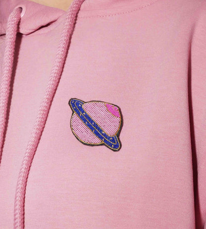 Planet Boobs Brooch - Handmade Cranberry Embroidery