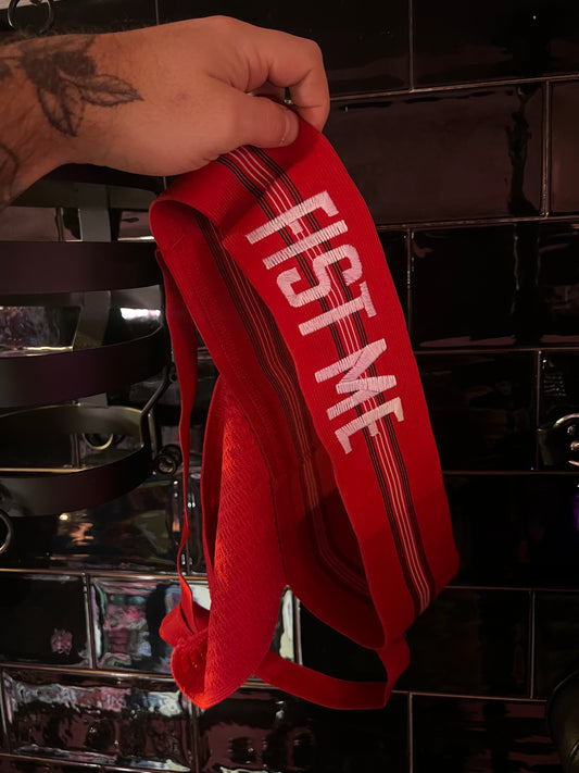 Embroidered Jockstrap "FIST ME" Red