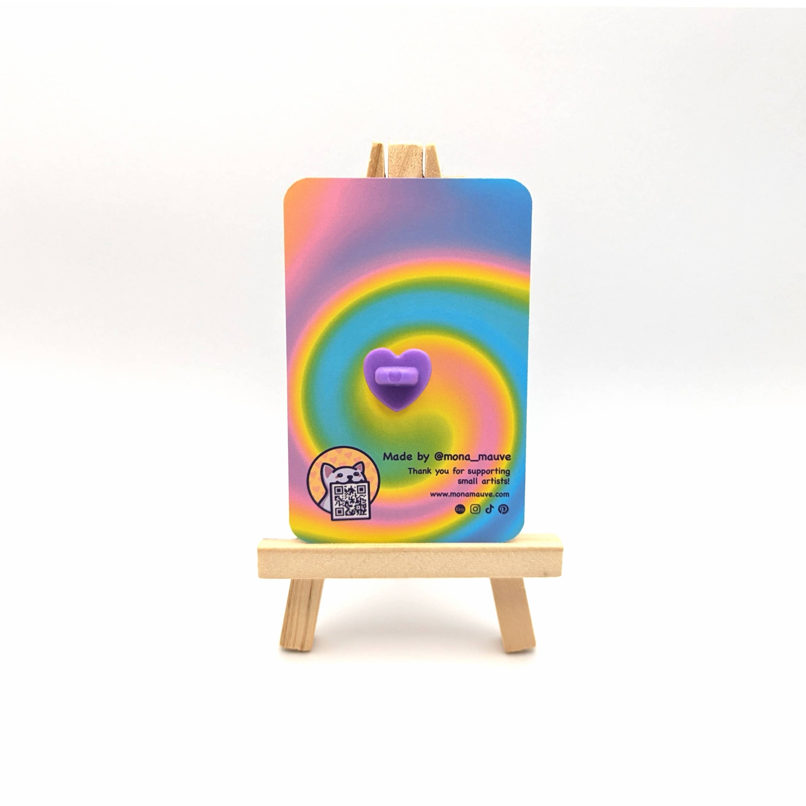 LGBTQ+ Pride Kitten Badge | Cute Cat Wooden Pin: No hang tabs needed