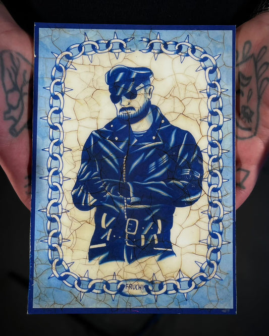 "Leather Daddy" Blue Cracked Tile Print A5 by Gabriel Fruchi