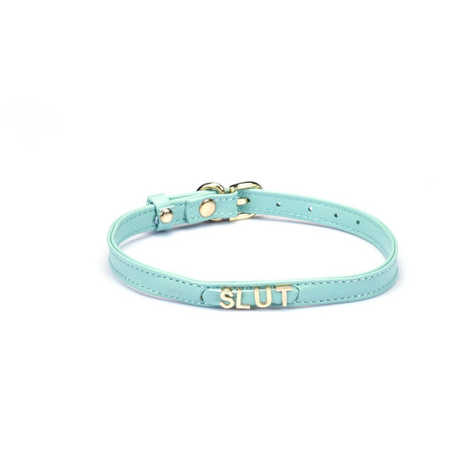 Liebe Seele Italian Leather Choker with Letters SLUT: Light Green