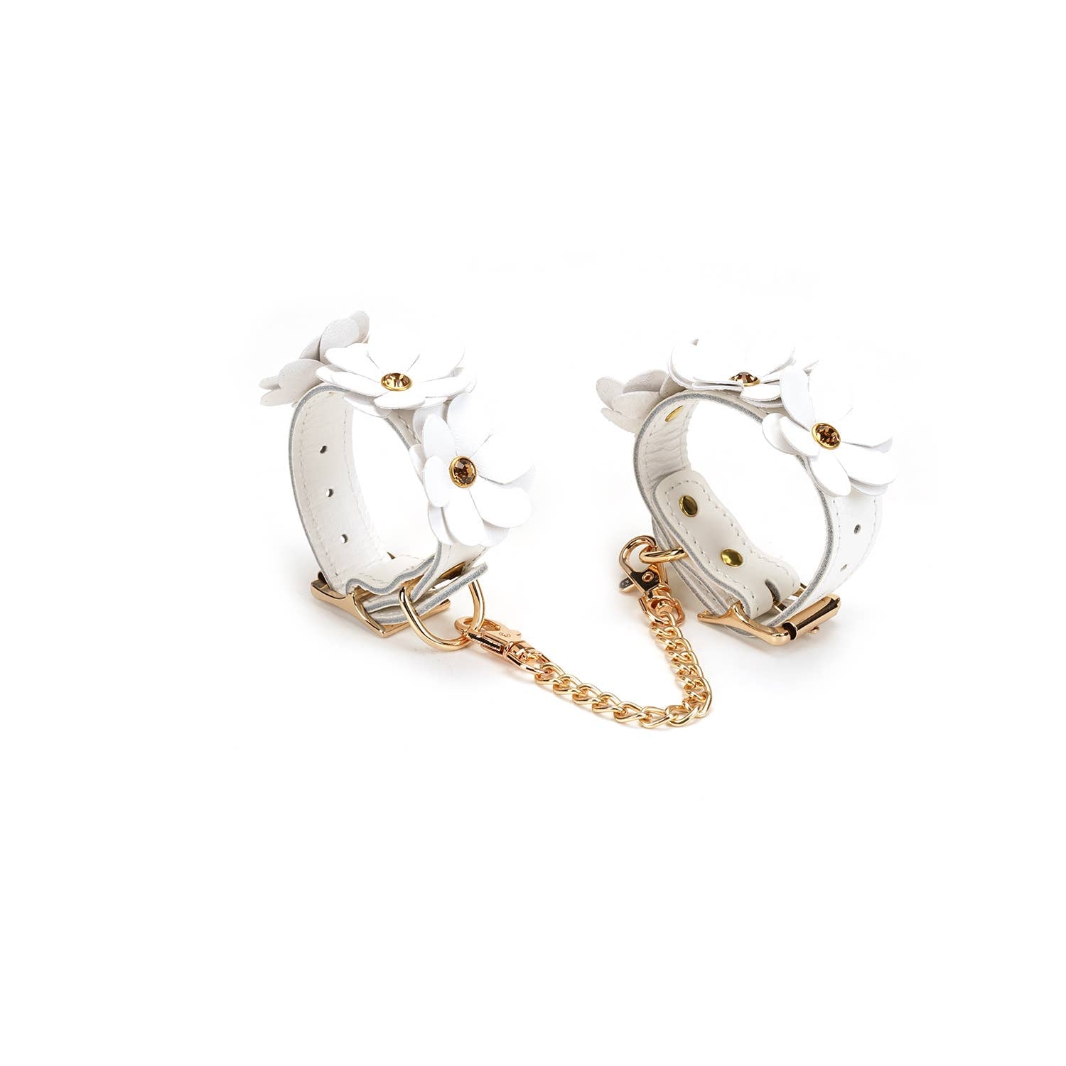 White Leather Flowers Hand Cuffs