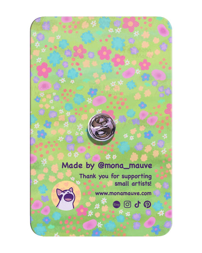 Cute Cat Wooden Pin | 40mm Cat Holding a Heart Badge : No hang tabs needed