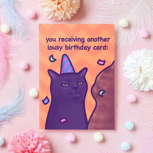 you receiving another lousy birthday card | Funny Cat Meme Birthday Card: A6 (small)