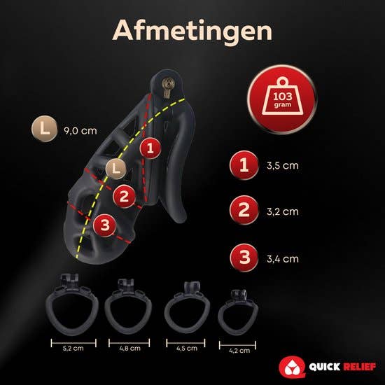 Quick Relief Elite Lock™ Medium - Chastity cage with 4 ring sizes