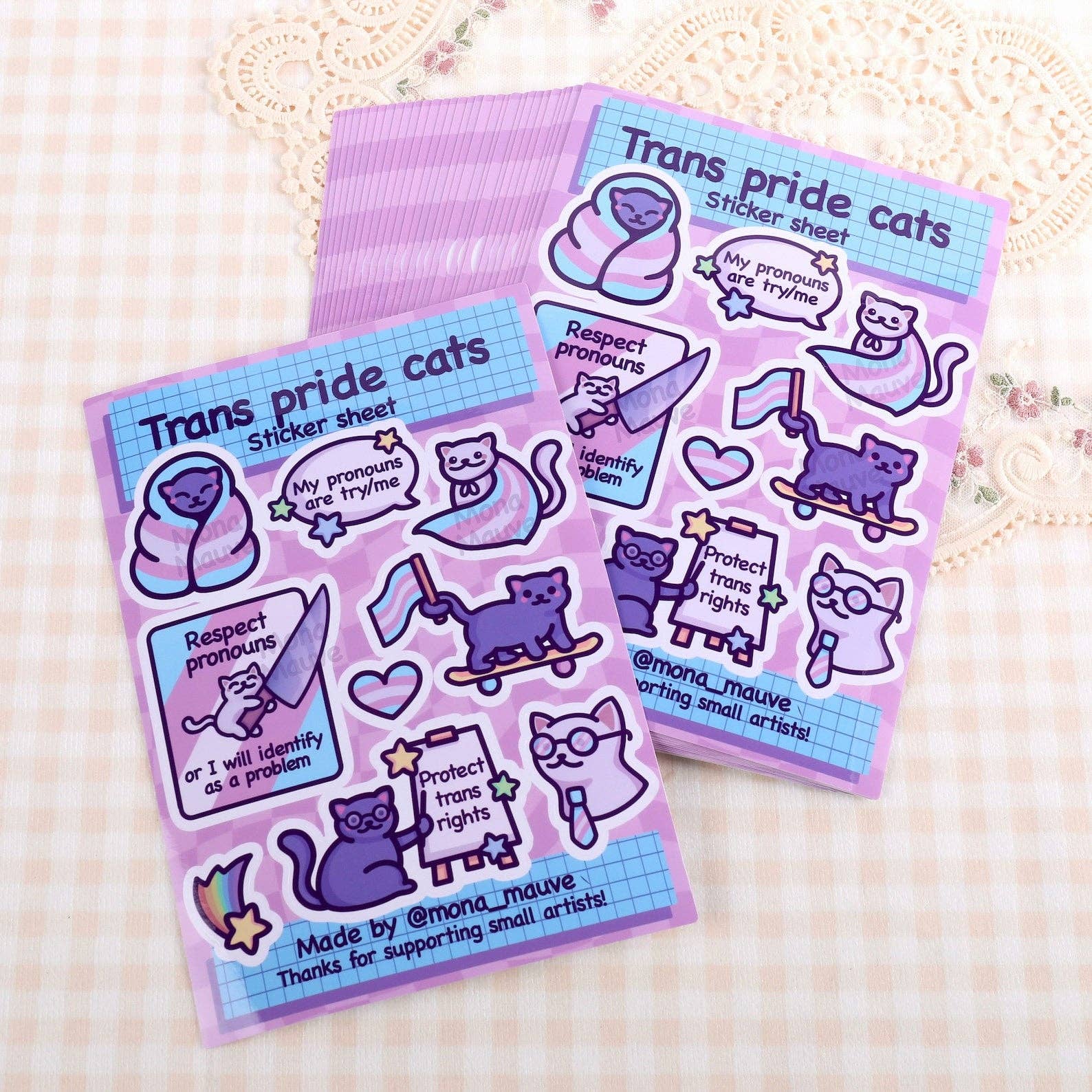 Trans Pride Cats Sticker Sheet | 9 Waterproof Vinyl Stickers