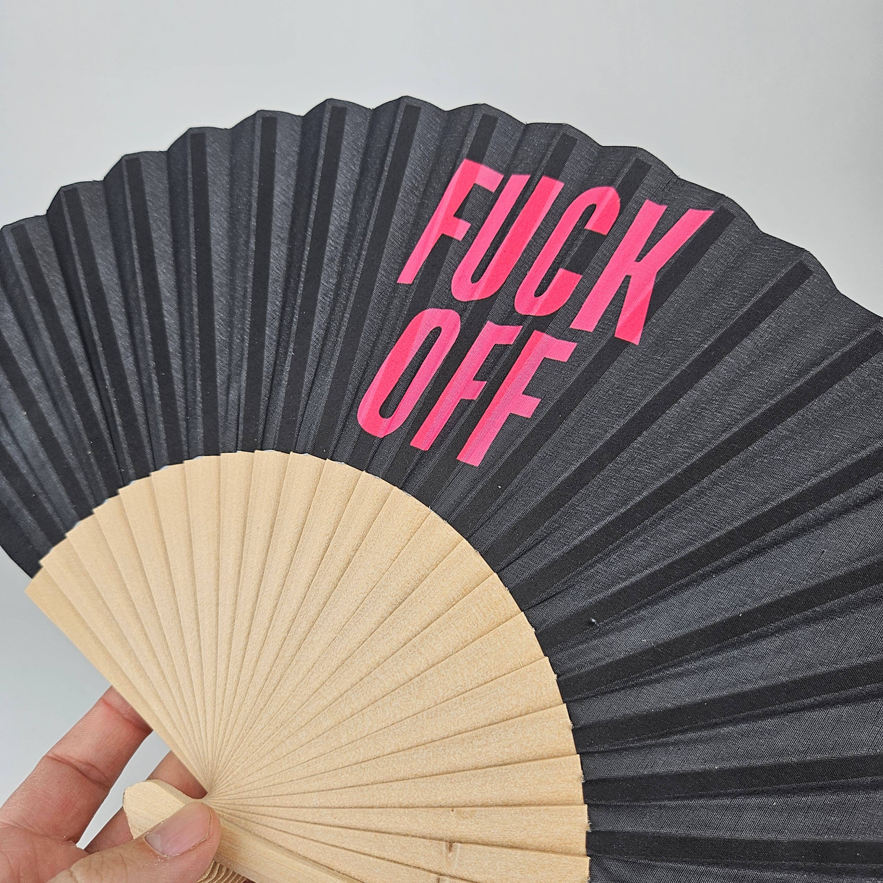 Small Folding Wood Hand Fan – Fuck Off