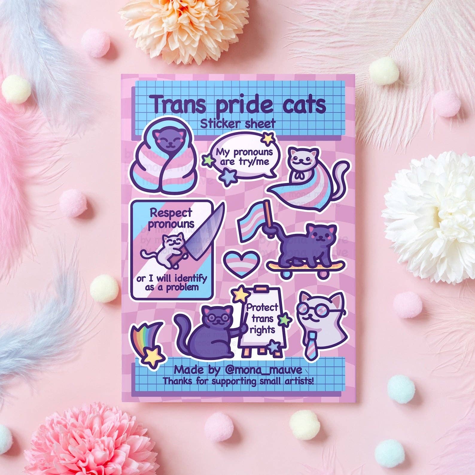 Trans Pride Cats Sticker Sheet | 9 Waterproof Vinyl Stickers