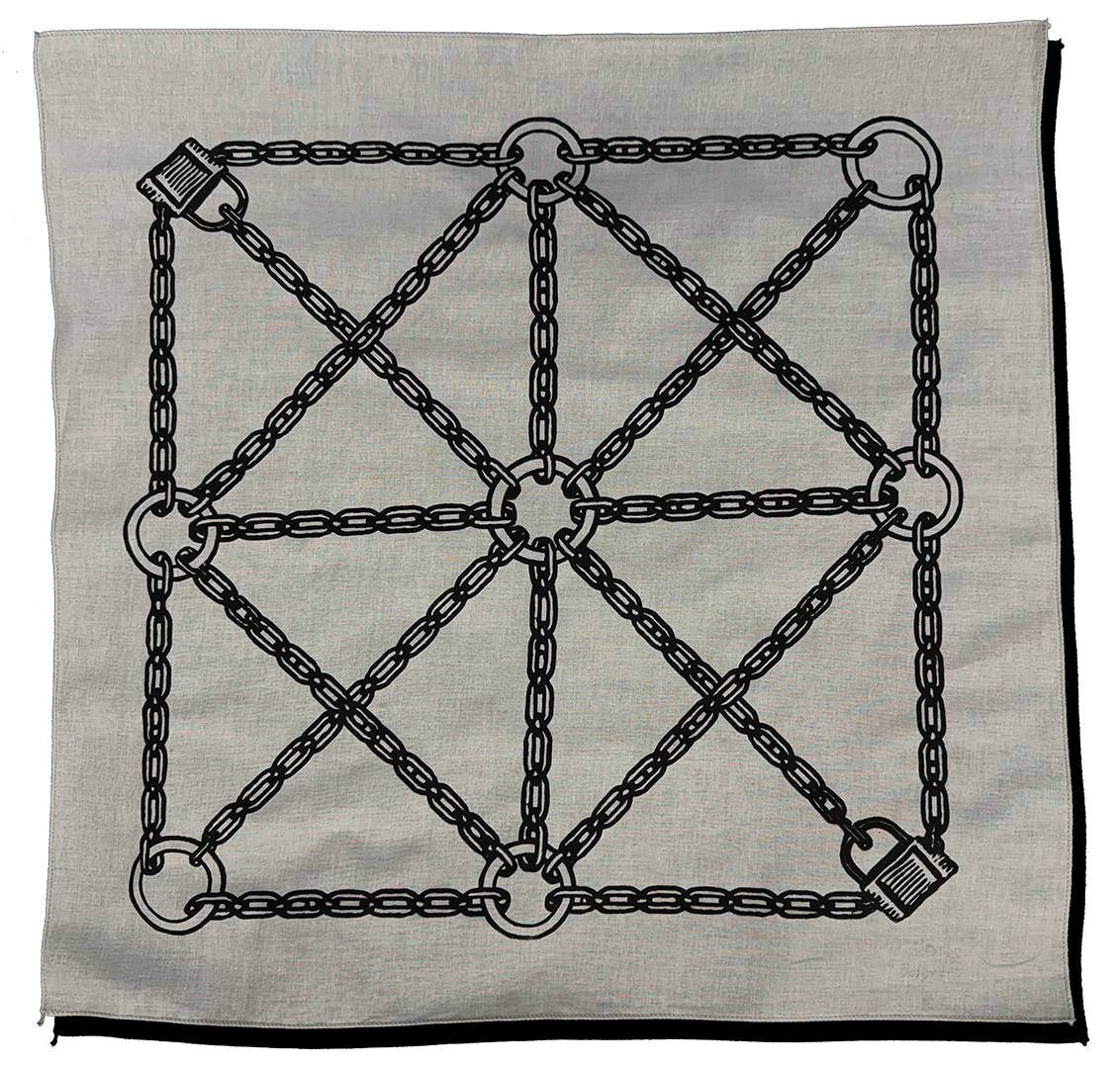 Chain & Padlock Grid Bandana - Black & Silver