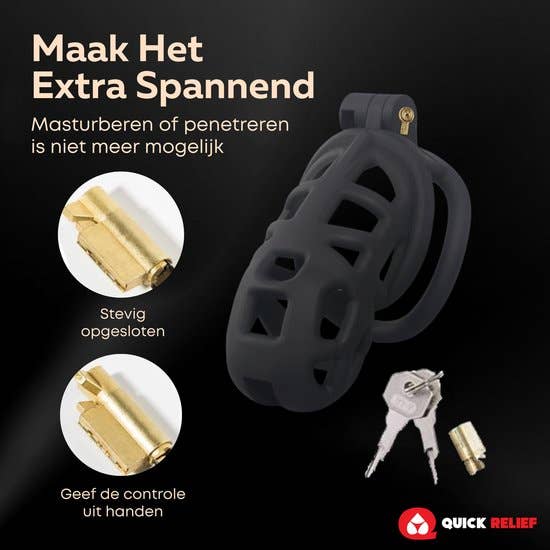 Quick Relief Elite Lock™ Medium - Chastity cage with 4 ring sizes