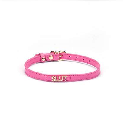 Liebe Seele Italian Leather Choker with Letters SLUT: Rose Pink