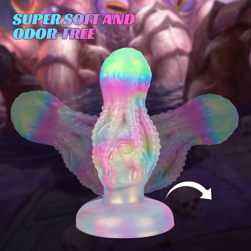 Glow-in-the-Dark Octopus Skull Liquid Silicone Fantasy Dildo