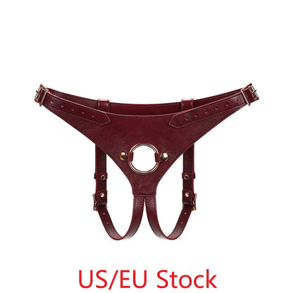 Wine Red Deluxe Leather Strap On Harness