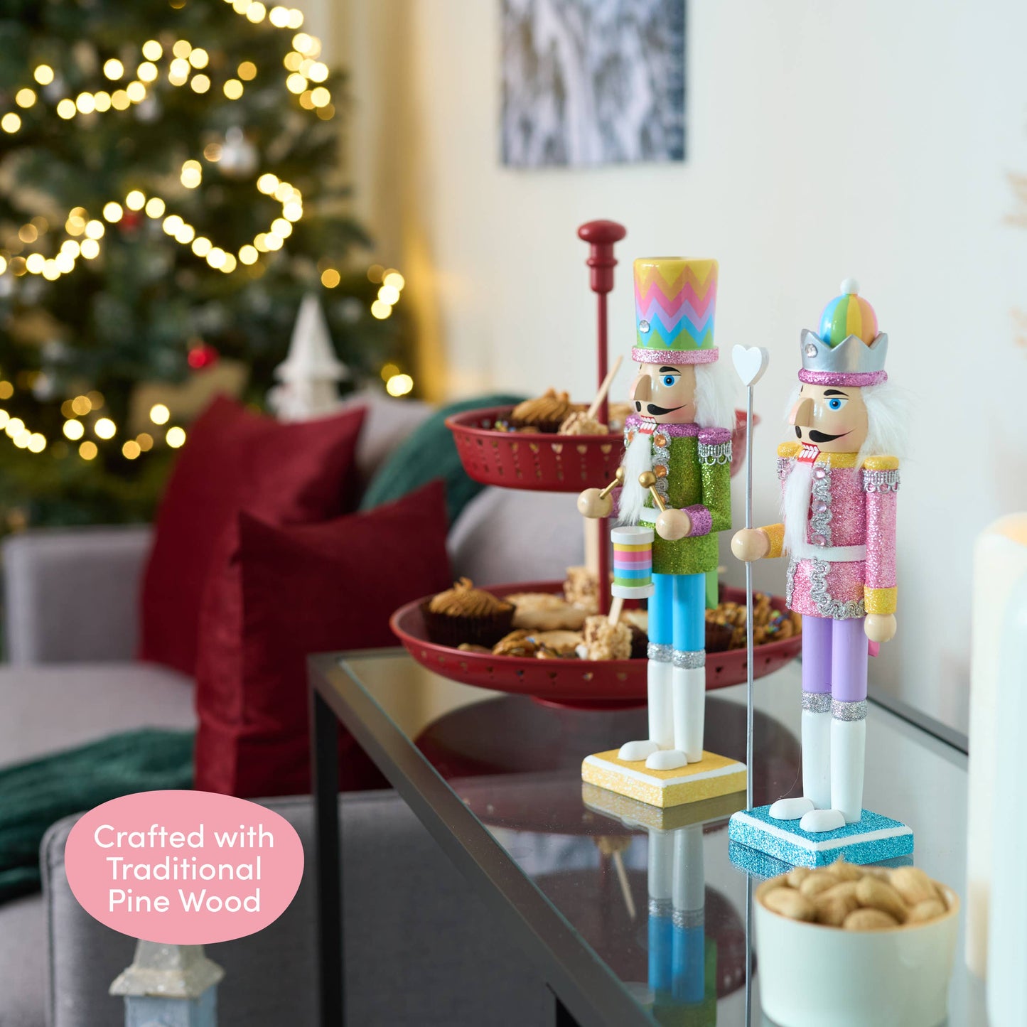 2 Rainbow Wooden Nutcracker Soldiers, 30cm / 12" - Christmas