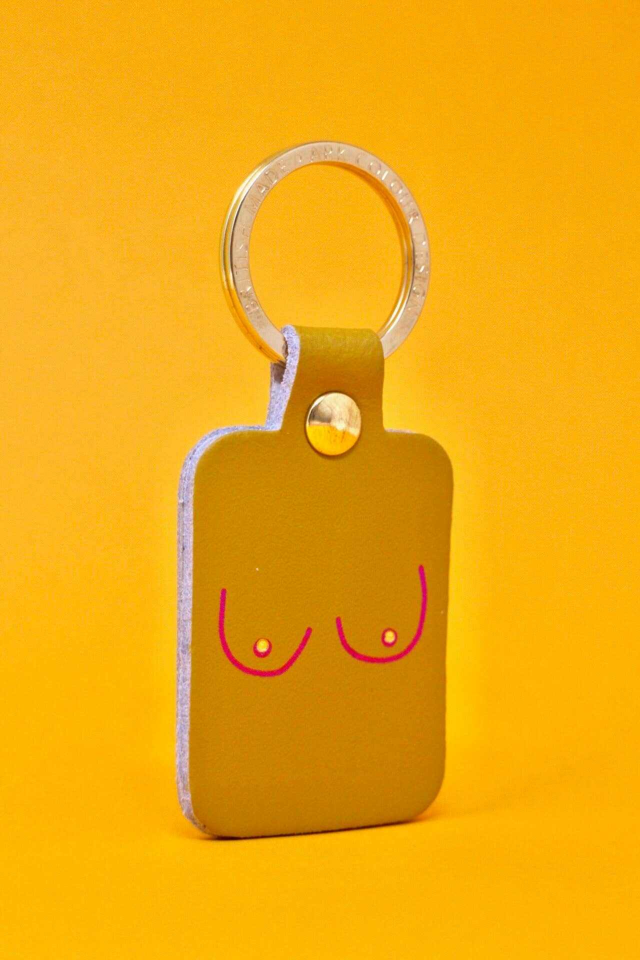 Boob Leather Key Fob: Bright Yellow