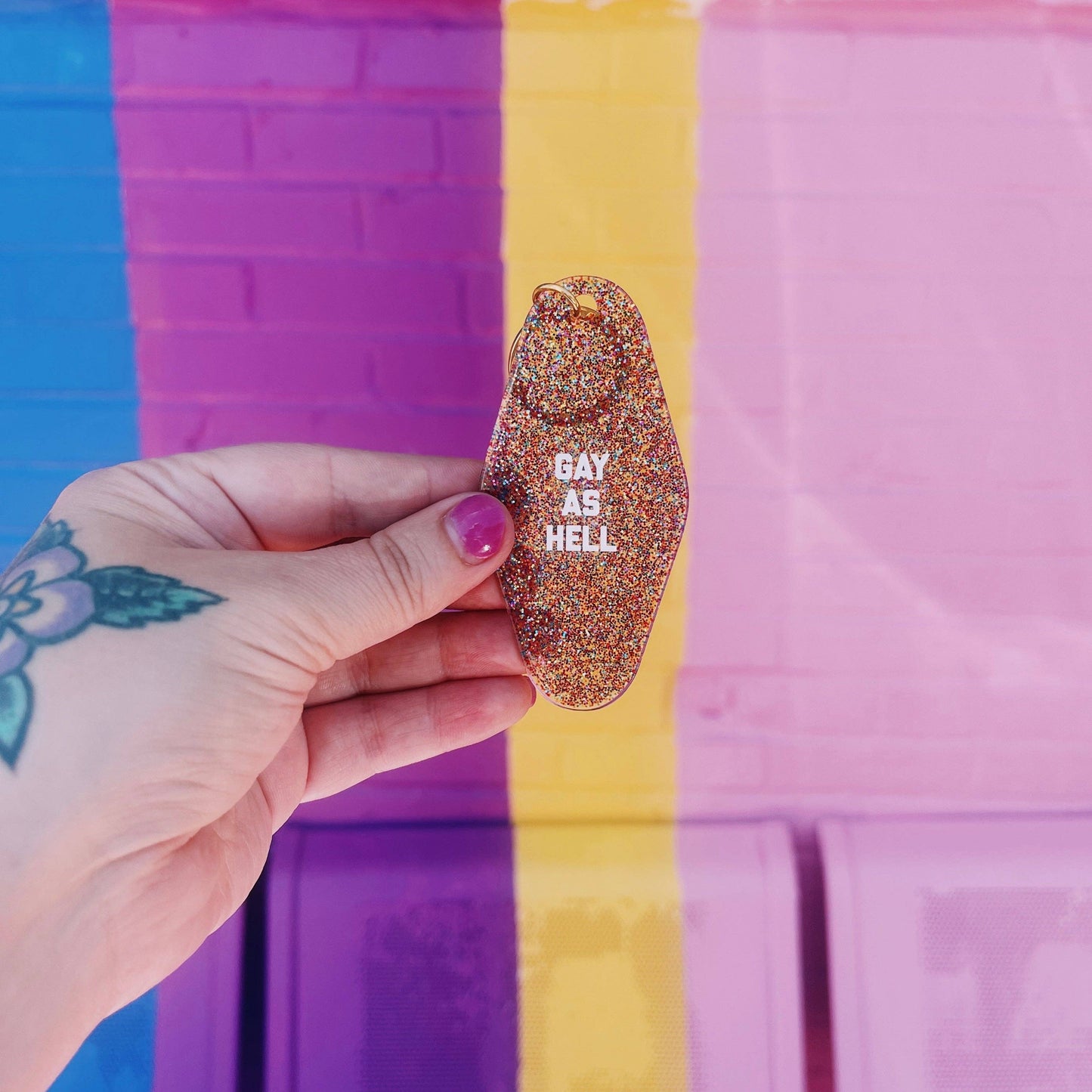 Gay As Hell Motel Keytag - Glitter