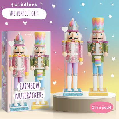 2 Rainbow Wooden Nutcracker Soldiers, 30cm / 12" - Christmas