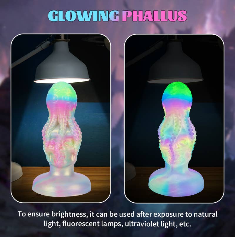 Glow-in-the-Dark Octopus Skull Liquid Silicone Fantasy Dildo