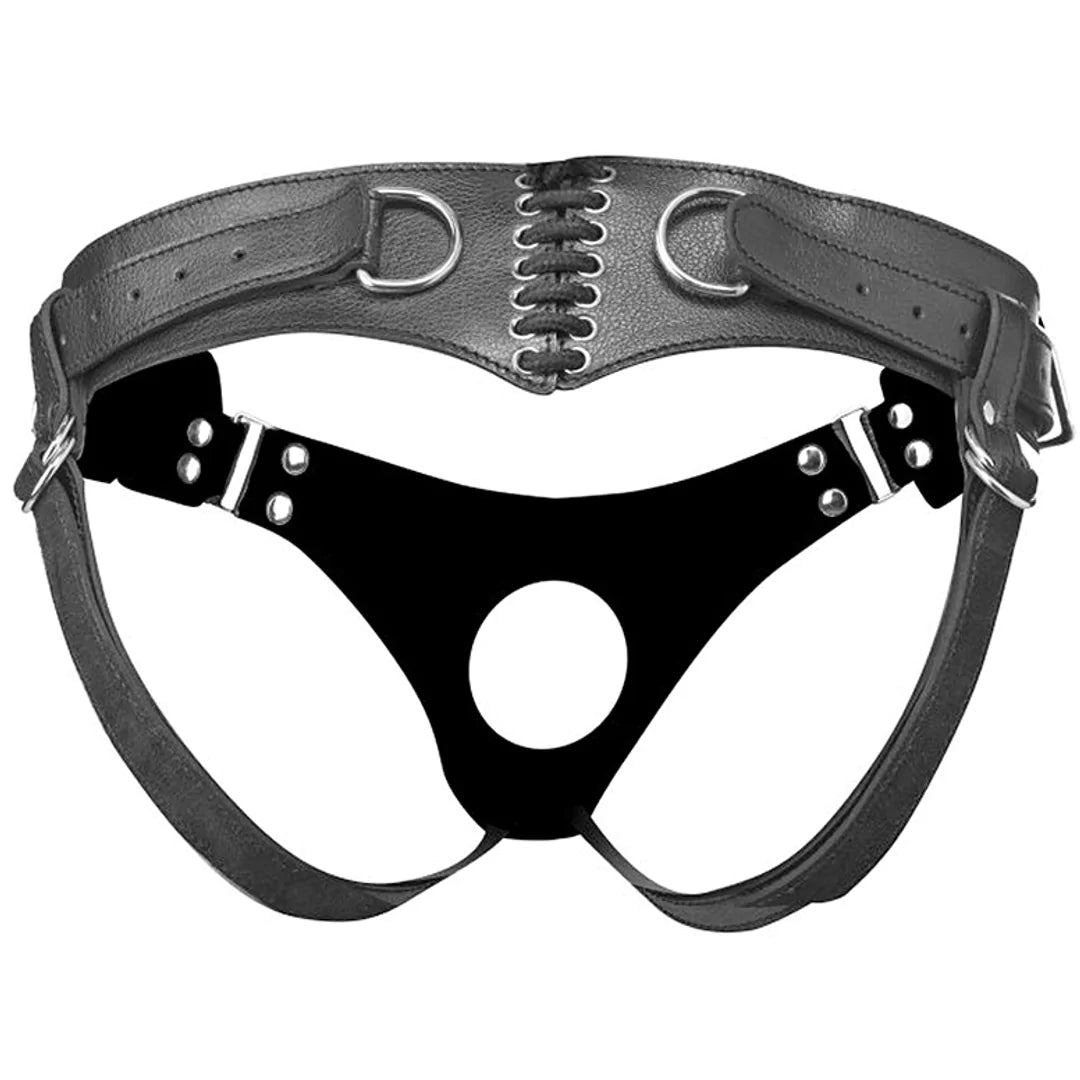 Strap U - "Bodice" Leather Corset Back Strap On Dildo Harness