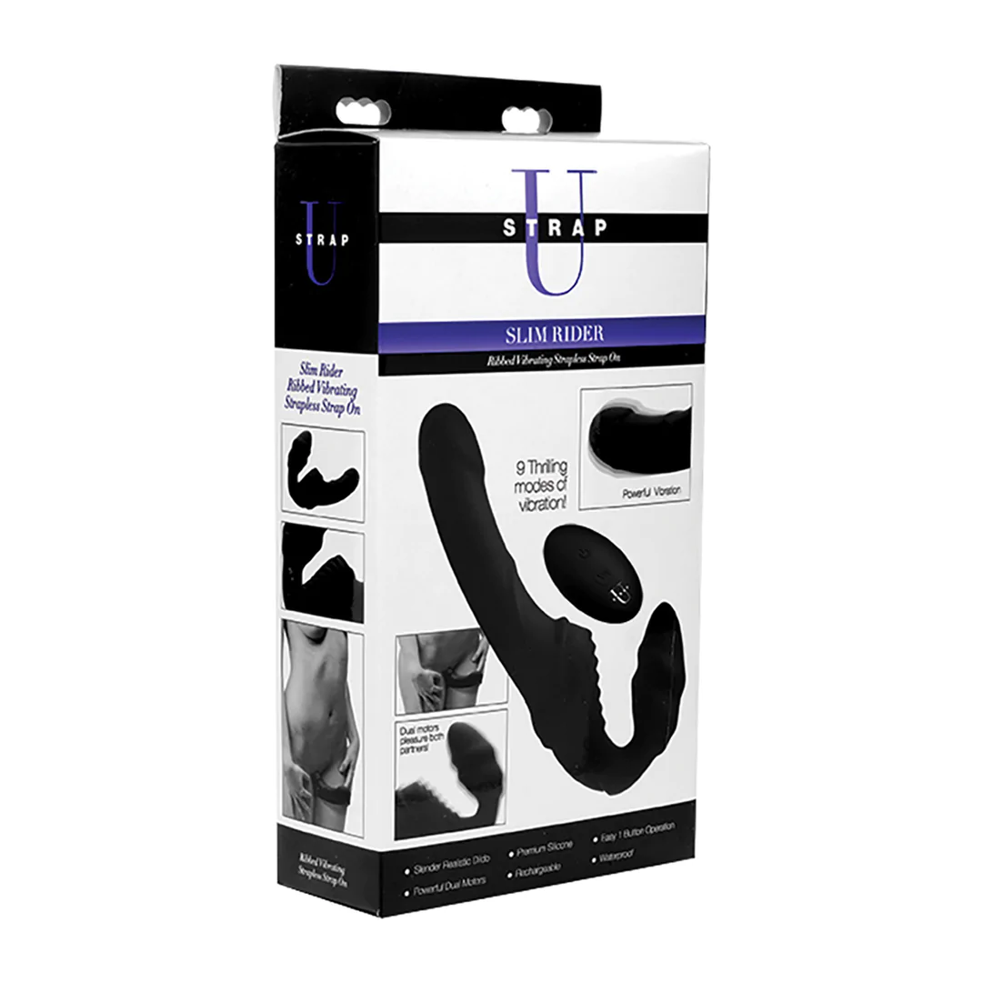 Vibrating Silicone Strapless Strap-On "Pro Rider" with Remote Control Black