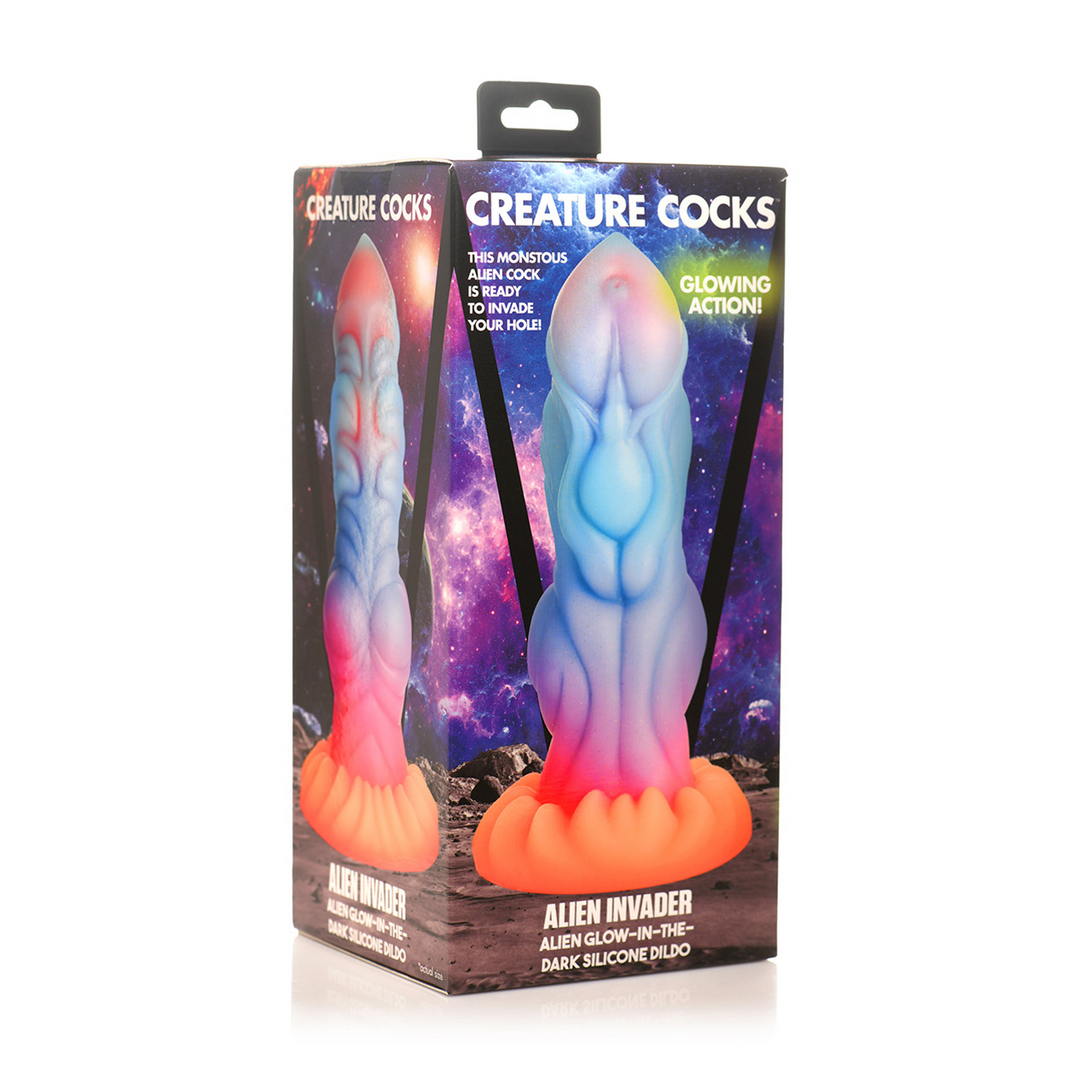 "Alien Invader" Alien Glow-in-the-Dark Silicone Dildo Orange/Purple/Blue