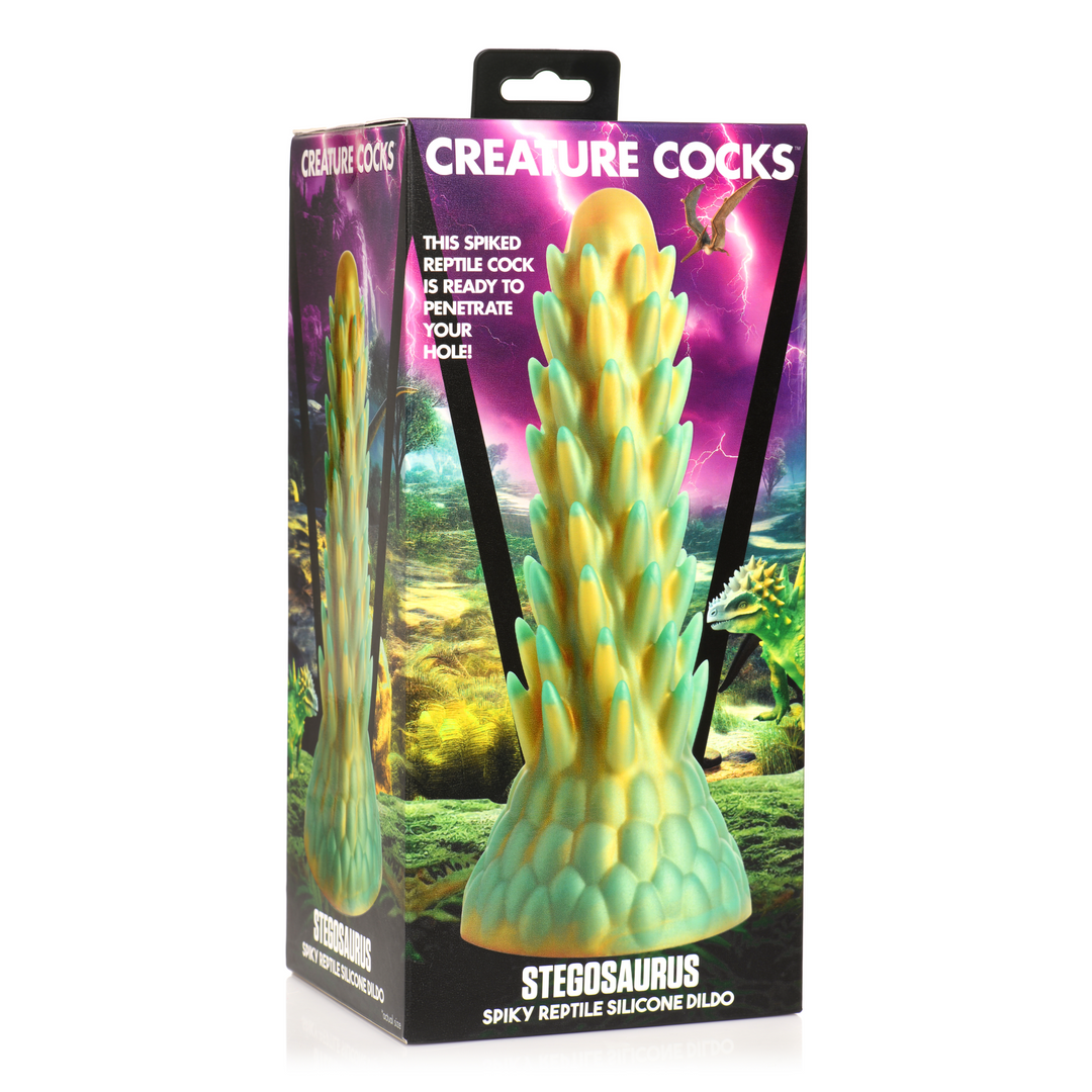 "Stegosaurus" Spiky Reptile Silicone Dildo Green/Gold