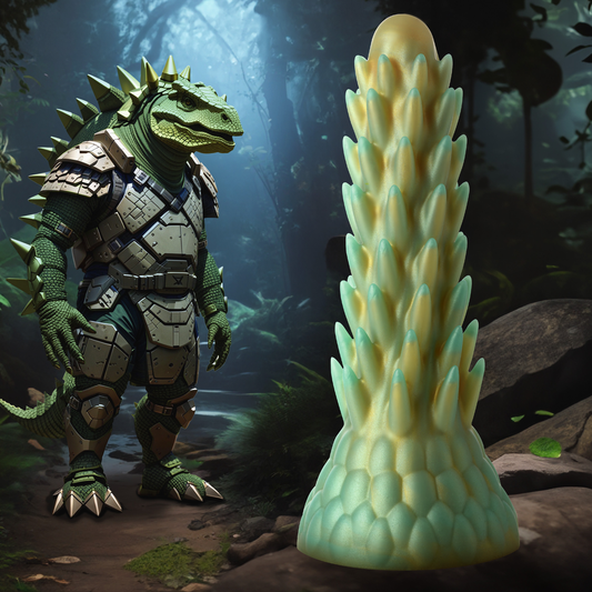 "Stegosaurus" Spiky Reptile Silicone Dildo Green/Gold