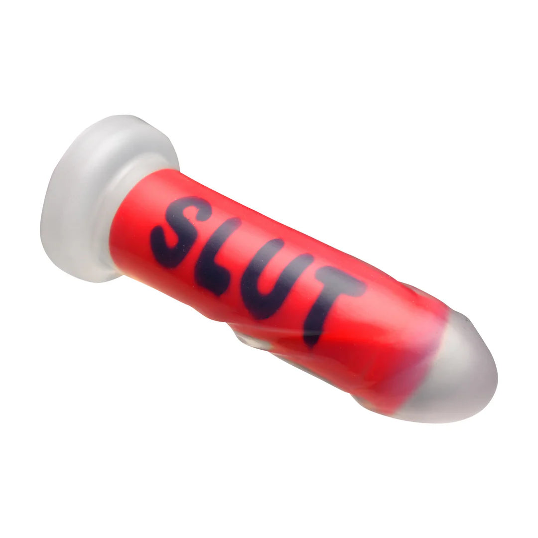 SLUT Silicone Dildo Clear/Red/Black