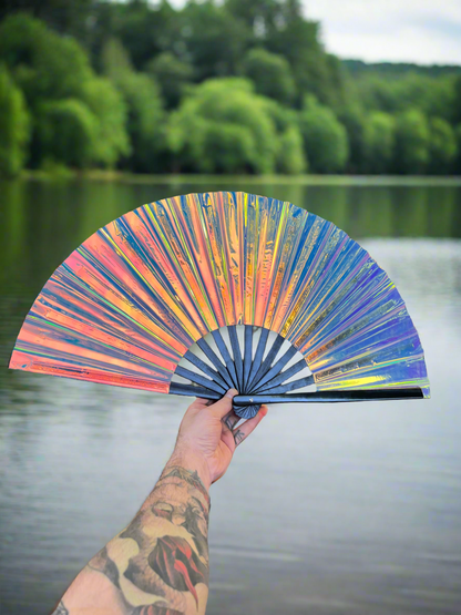 Big shiny Fan "Sunset Holo" with Bamboo handle