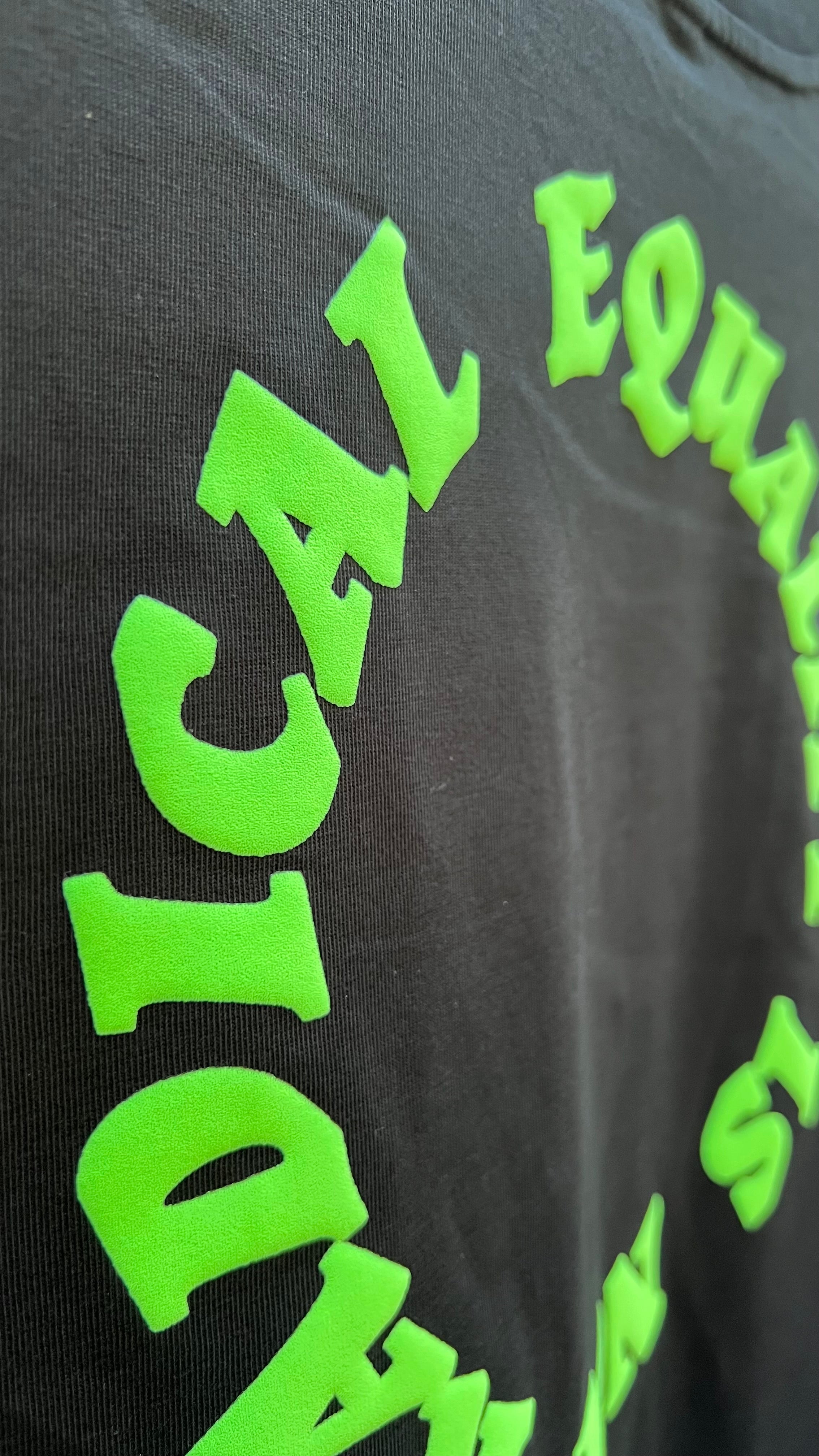 EQUALITY IS NOT RADICAL Heavy Boxy T-shirt Black & Fast Green Fluor