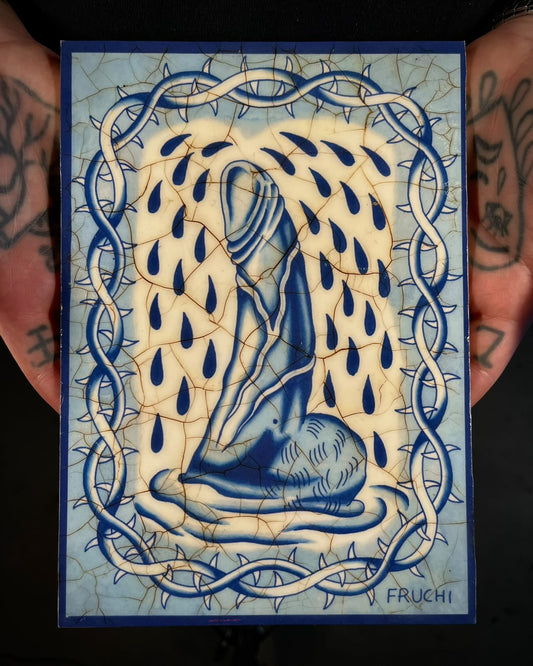 "WAD" Blue Cracked Tile Print A5 by Gabriel Fruchi