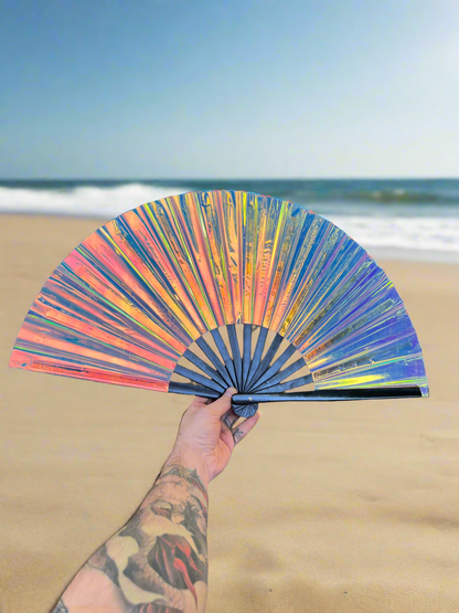 Big shiny Fan "Sunset Holo" with Bamboo handle