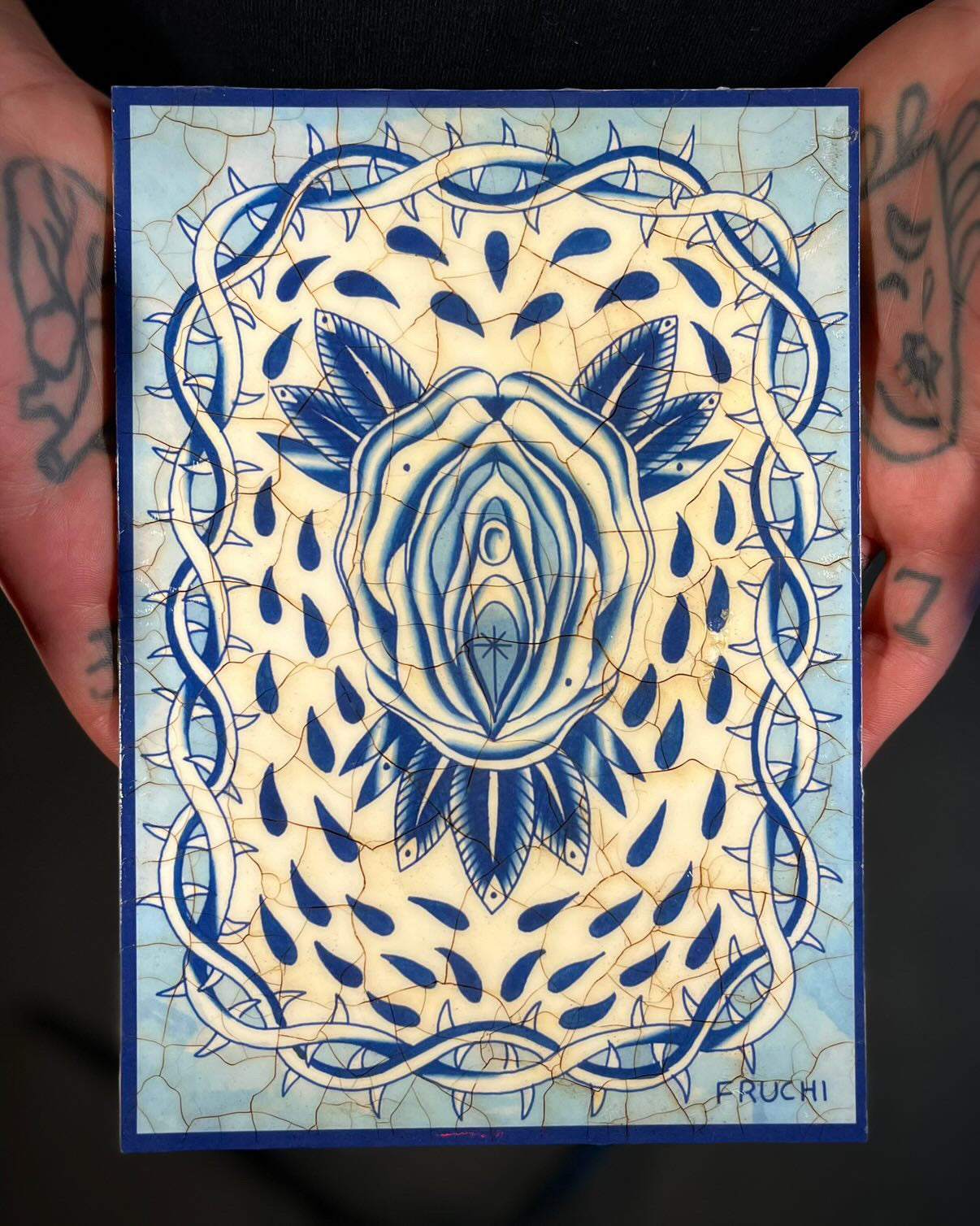 "Vlower" Blue Cracked Tile Print A5 by Gabriel Fruchi