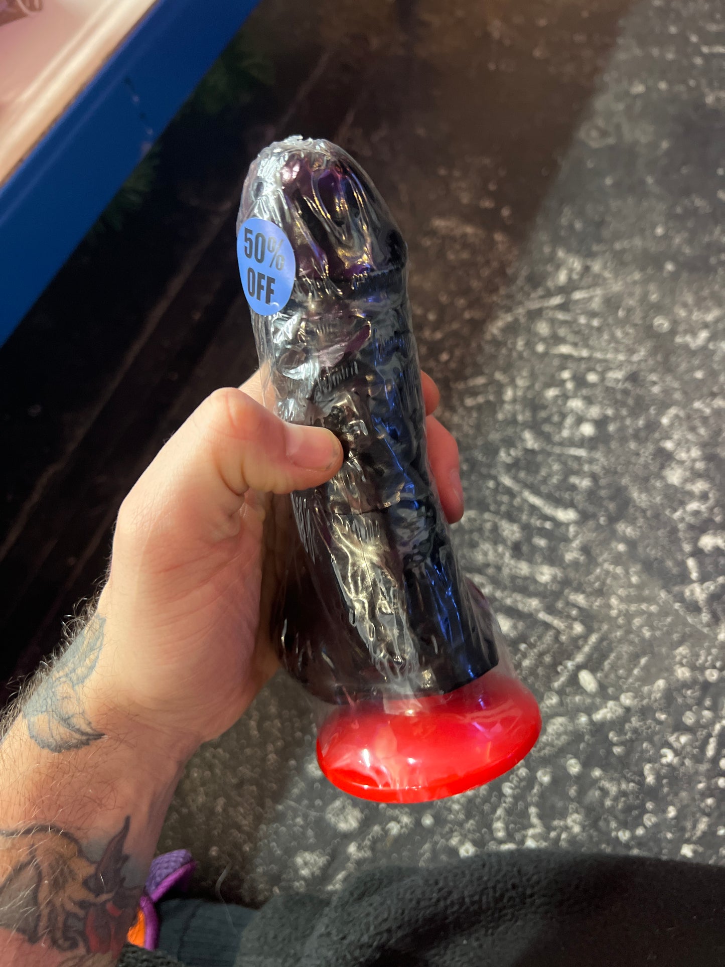 Black Dildo with Red Suction Cup Vinyl