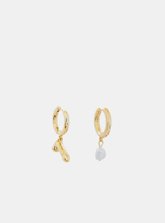 HOEMO World “Pearl drip and dick hoop earrings”