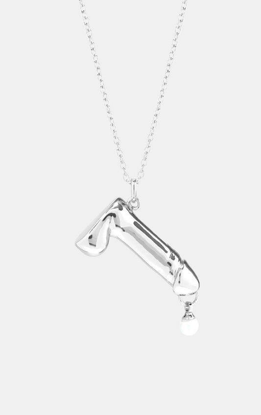PEARL DRIP DICK SILVER PENDANT NECKLACE