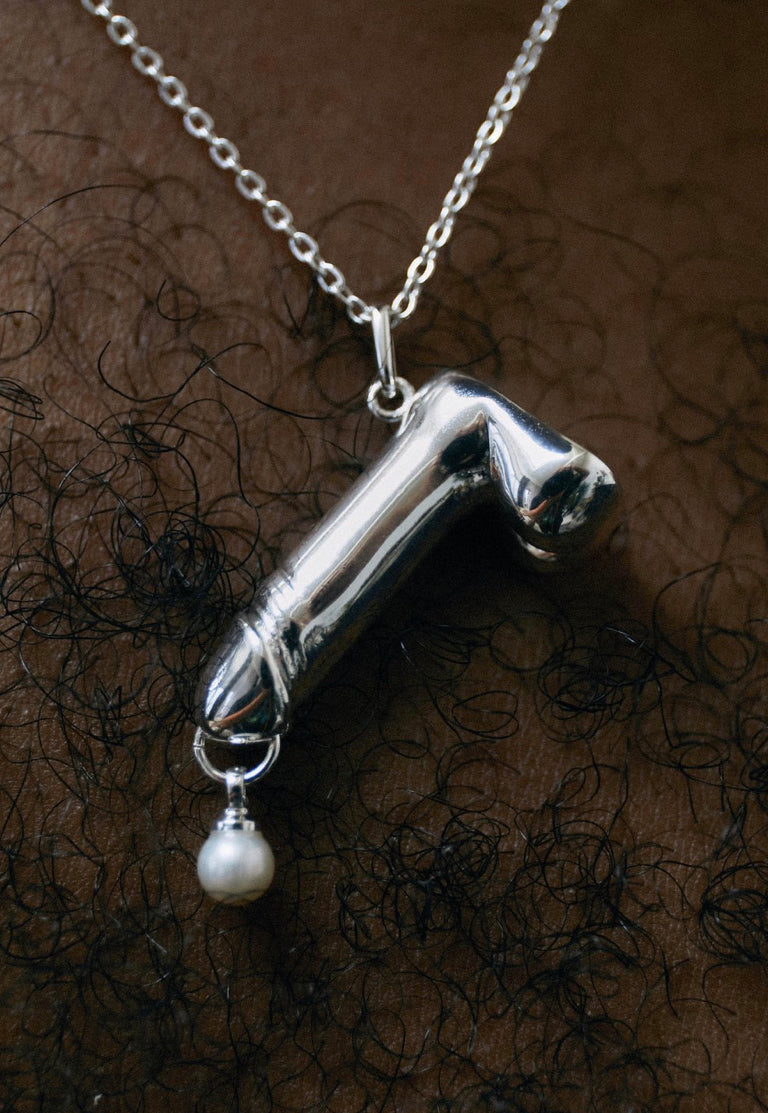 PEARL DRIP DICK SILVER PENDANT NECKLACE
