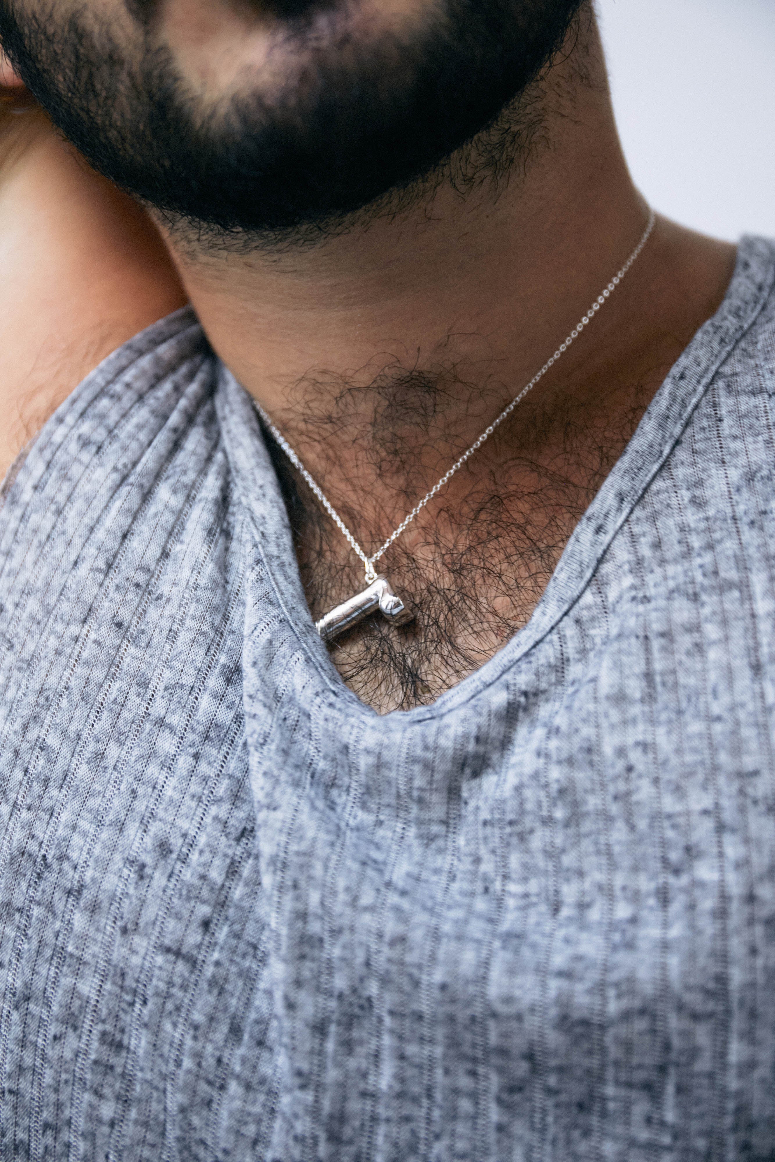 PEARL DRIP DICK SILVER PENDANT NECKLACE