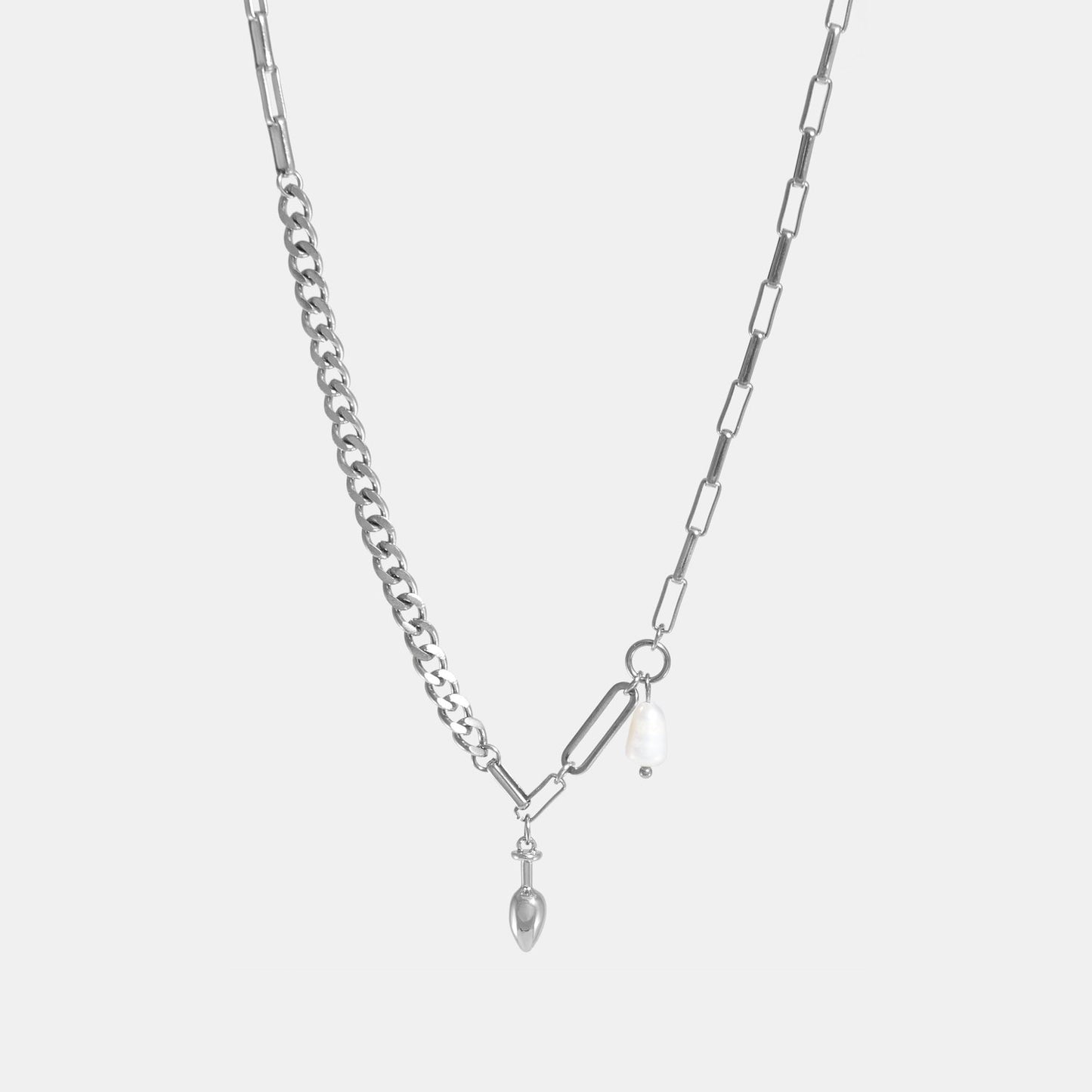 BUTT PLUG AND PEARL MIX CHAIN NECKLACE Silver