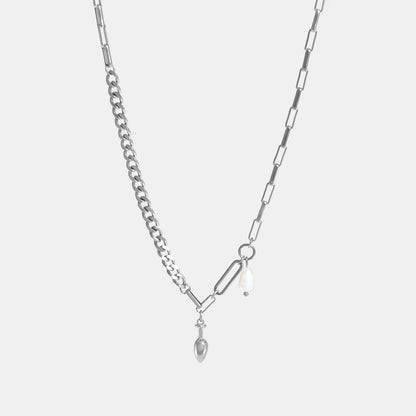BUTT PLUG AND PEARL MIX CHAIN NECKLACE Silver