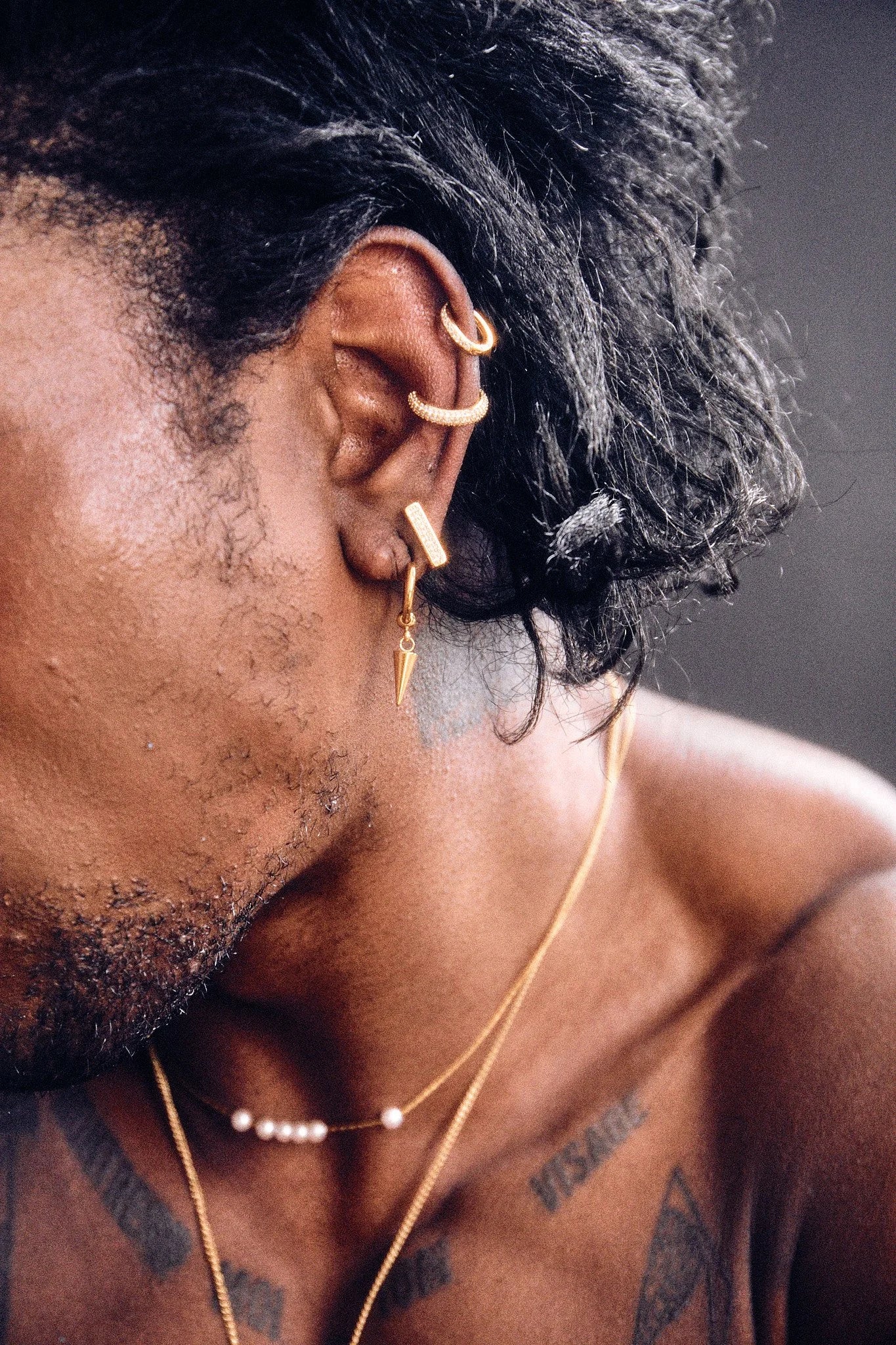 BALL AND SPIKE DROP HOOP EARRING