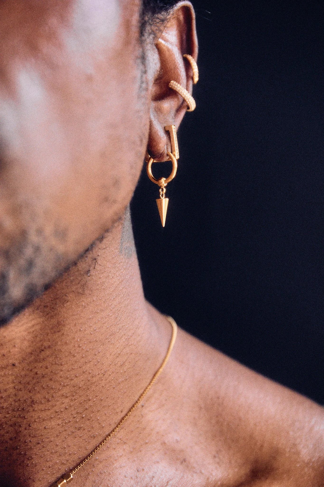 BALL AND SPIKE DROP HOOP EARRING