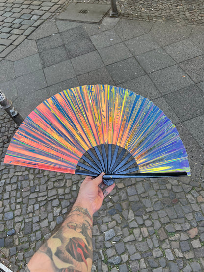 Big shiny Fan "Sunset Holo" with Bamboo handle