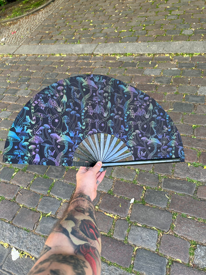 Big reflective Fan "Mushrooms" with Bamboo handle