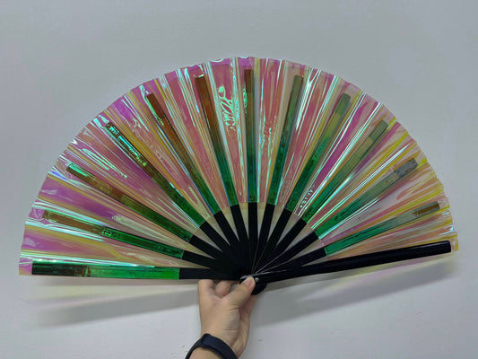 Big shiny Fan "Sunset Holo" with Bamboo handle