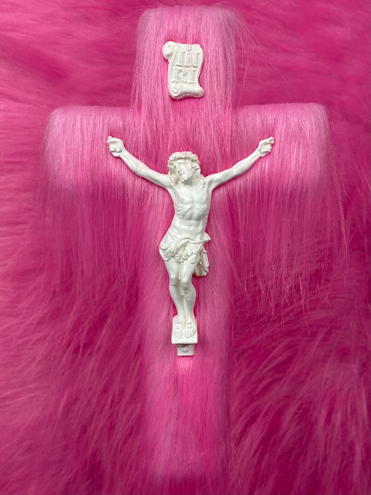 Pink Fur Crucifix