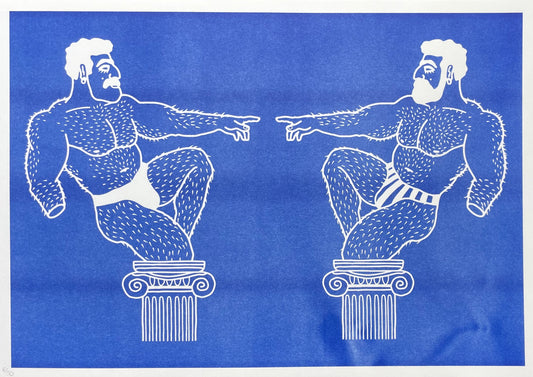 Bababoi Blue A3 Riso Print - Statuen White