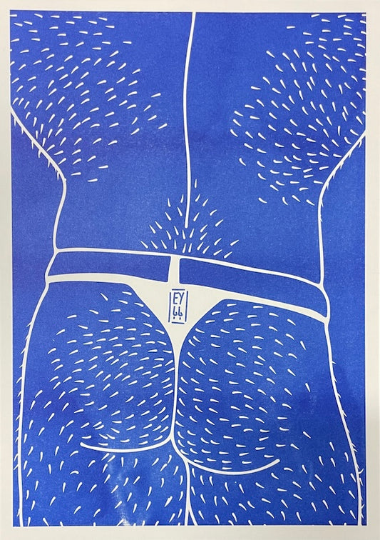 Bababoi Blue Riso Print "Hairy Butt with Thong"