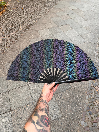 Big reflective Fan "Linies" with Bamboo handle