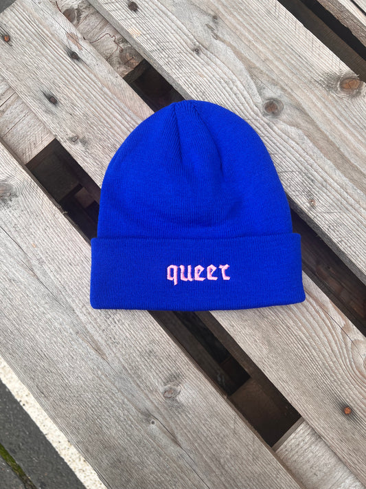 KK Beanie "queer" bright royal/pink